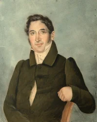 Retrato de um homem vestindo um casaco Poltoratsky, década de 1820