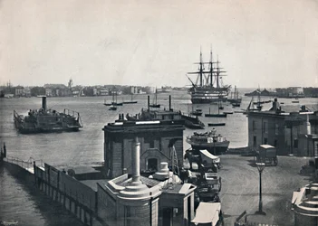 Portsmouth - vista geral do porto, mostrando o navio de guerra de Nelsons, a vitória, 1895