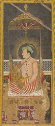 Retrato póstumo do imperador Jahangir sob um dossel reto, Caligrafia verso, c. 1650