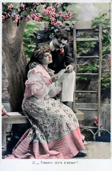 Carta de amor de estreia, cartão postal vintage francês, c1900