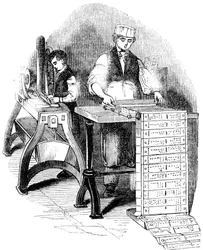 Preparando cartões perfurados para um tear Jacquard, 1844