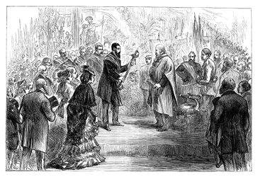 Apresentação de uma espada a Giuseppe Garibaldi no Palácio de Cristal, 1864, final do século XIX