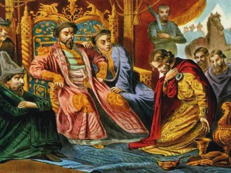 Príncipe Alexander Nevsky implorando a Batu Khan por misericórdia pela Rússia, final do século XIX