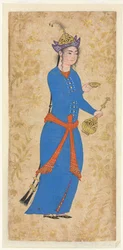 Princesa com garrafa de vinho e copo reto, c. 1550-1600.