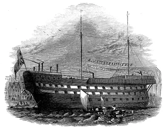 Hulk da prisão Warrior em Woolwich, Londres, 1848