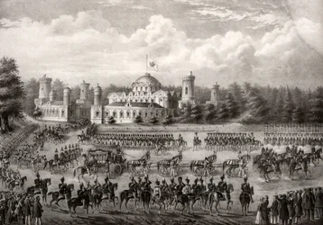 Procissão do czar Nicolau I do Palácio Petrovsky até à Catedral da Dormição durante a sua coroação em 1825, 1826
