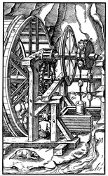 Bomba alimentada por homens em uma esteira, 1556