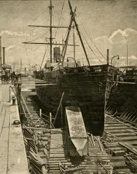 Colocando o Obelisco no porão do navio a vapor, 1881.