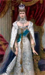 A rainha Alexandra com as vestes completas da coroação, 1902