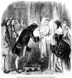 Rainha Anne 1665-1714 entregando o cajado branco ao Conde de Shrewsbury, c1714