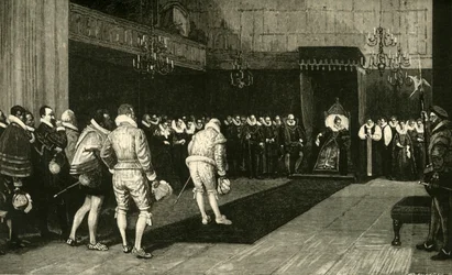 Rainha Elizabeth Recebendo os Embaixadores Franceses após o Massacre de São Bartolomeu, 1890.