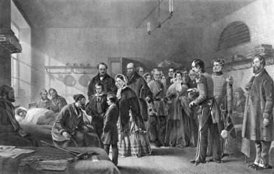 Rainha Victoria 1819-1901 visitando soldados feridos, século XIX