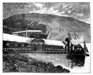 Rainha Victoria abrindo o sistema hidráulico de Glasgow em Loch Katrine, Escócia, 1859