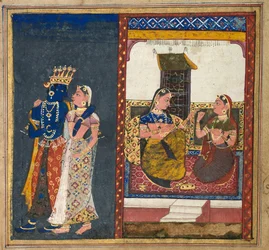 Radha e Krishna Abraçando, Folha de um Gita Govinda, c. 1650