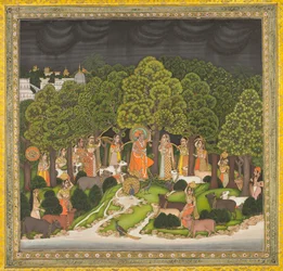 Radha e Krishna se encontram na floresta durante uma tempestade, c. 1770
