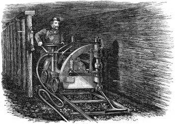 Máquina de corte de carvão montada em trilho, 1864