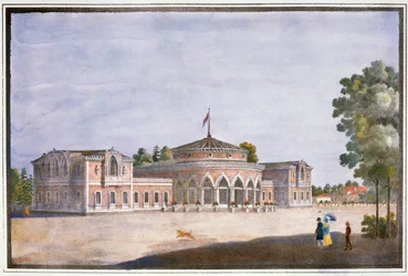 Estação ferroviária e restaurante francês em Catharinhof, São Petersburgo, Rússia, século XIX
