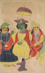 Rama e Sita entronizaram-se com Lakshmana e Hanuman Attending, de 1800.