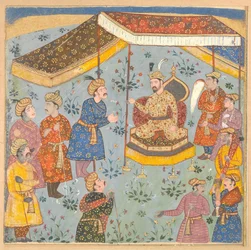 Recepção de um embaixador persa por um príncipe mogol, início do século XVII.
