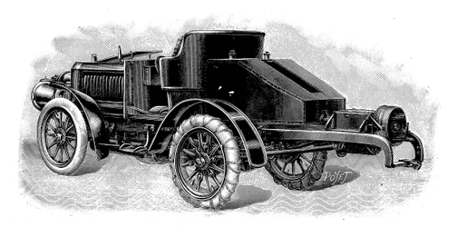 Renards tractor, mostrando acessório de reboque para reboques, francês, 1904