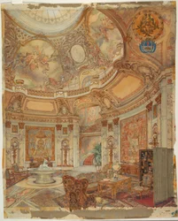 Renderização da Grande Galeria de Honra, Palazzo Paz, Buenos Aires, Argentina, ca. 1890