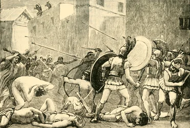 Repulsa de Pyrrhus de Esparta, 1890.