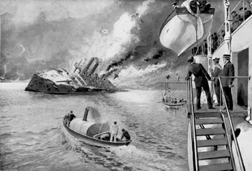 Resgatando sobreviventes de navio russo afundado, Guerra Russo-Japonesa, 1904