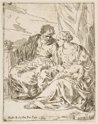 Descanse na fuga para o Egito, Maria segurando o infante Cristo enquanto São ..., ca. 1637-1639 ou depois.