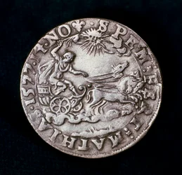 Reverso de uma medalha comemorativa do cometa brilhante de 1577