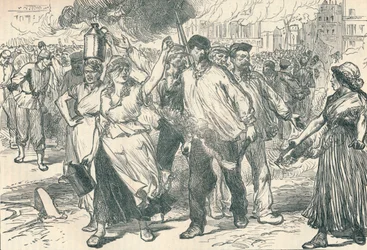 Amotinadores e petroleus que atiram em edifícios públicos em Paris durante a Comuna de Paris, 1871 1906