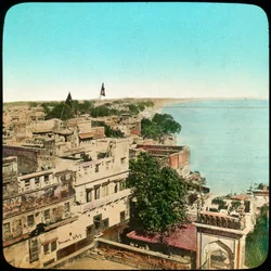 Rio Ganges da Mesquita Aurangzeb, Benares, Índia, final do século XIX ou início do século XX