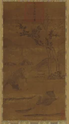 Paisagem do rio: dois búfalos de água e um pastor cochilando, 1368-1644.