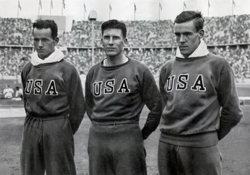 Robert Clark, Glenn Morris, John Parker, decathletes americanos, Olympics de Berlim, 1936