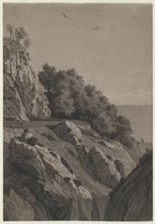Penhasco rochoso em uma costa, c. 1850-1860.