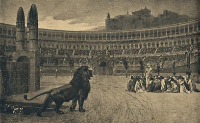 Roma - Circus Maximus - Última oração dos cristãos lançada aos animais selvagens, 1910