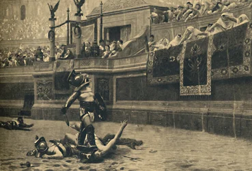 Roma - Coliseu - Polegar para baixo em uma luta de gladiadores, 1910