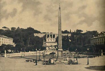 Roma - Obelisco, fontes e praça do Popolo. - Terraços do parque público Pincio, 1910