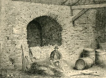 Muralha romana em Tower Hill, c1872.
