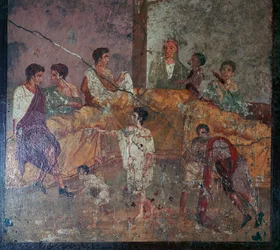 Pintura de parede romana de um jantar
