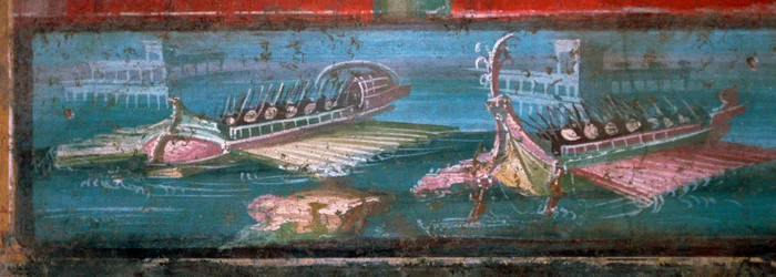 Pintura de parede romana de navios transportando soldados