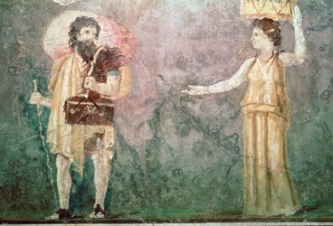 Pintura de parede romana de servos, século 1 aC