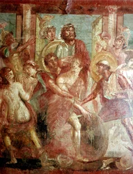 Pintura mural romana de Aquiles escondido em Scyros, a Casa dos Dioscuri, Pompeia