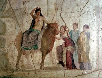 Roman wallpainting de The Rape of Europa, Casa de Jason, Pompéia, Itália