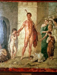 Roman wallpainting de Teseu depois de matar o Minotauro, Pompéia