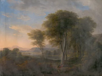 Paisagem romântica com uma árvore no fundo