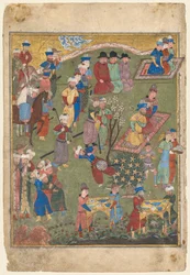 Festa Real em um Jardim, a partir do frontispício de duas páginas de um Shahnama ..., 1444.