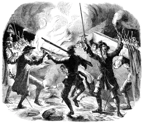Desordeiros de Sacheverel destruindo os móveis da capela perto de Lincolns Inn, Londres, século XIX