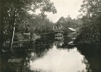 Lago sagrado da sapata do cavalo e Zayats, Wingaba, Rangoon, 1900.