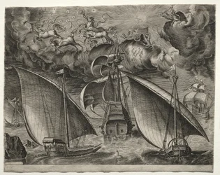 Embarcações à Vela: Duas Galés Navegando Atrás de um Mestrado Armado com Phaeton ..., 1561-65.
