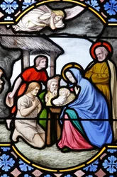 Catedral de Saint-Corentin (Saint Corentin), Quimper Stained glass : adoração dos pastores, Quimper, França